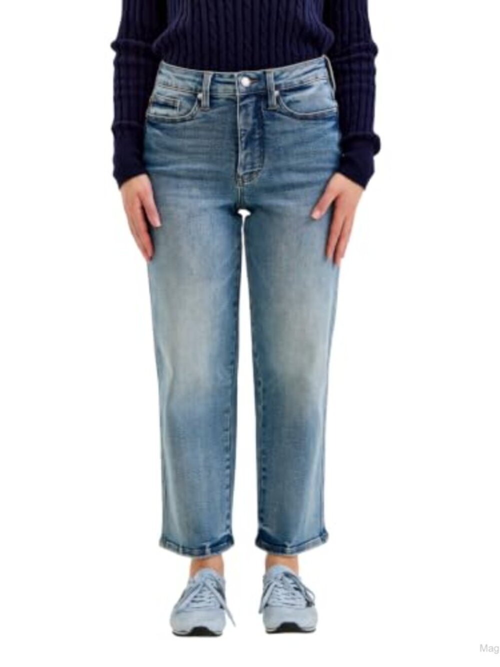 High Waisted Tummy Control Petite Ankle Straight Jeans